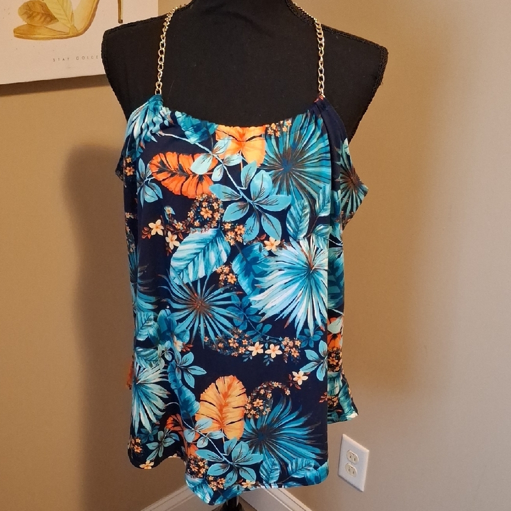 5/$25- NWOT First Love Tropical Asymmetrical Camisole